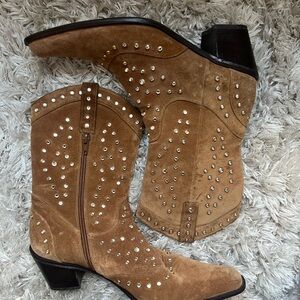 Stuart Weitzman Brown Suede Studded Boots ✨